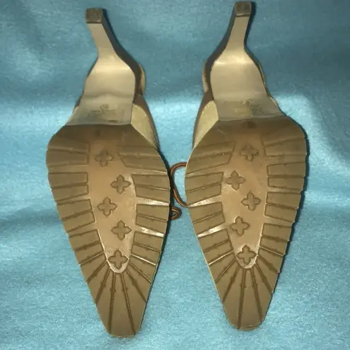 Paprika booties clogs slip on suede lace ups stacked heel tan size 5 1/2