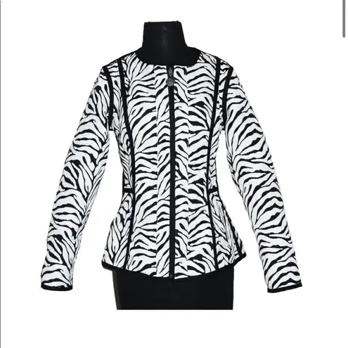 TRIMDIN Serengeti Collection Reversible Zebra Peplum Blazer Black White Zip XS