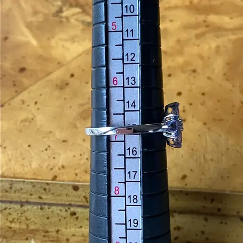 Natural Tanzanite White Diamond Sterling Silver Ring Size 6.75