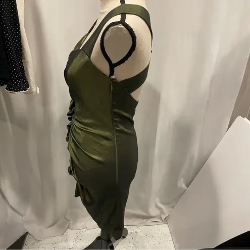 Jessica McClintock Olive martini shimmer twist open back mini dress stretchy