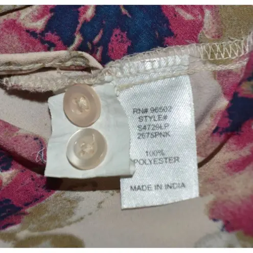 Krazy Kat Chiffon Pink Floral Blouse Roll Tab Sleeve Plus 3X Causal Night Out