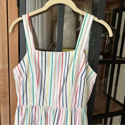 J.Crew  tiered maxi dress poplin vertical rainbow stripes square neck sleeveless