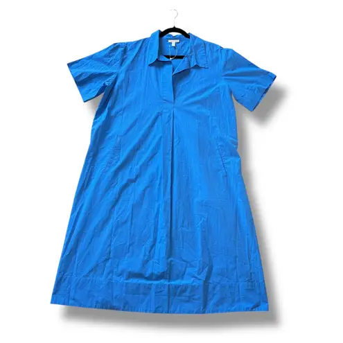 Eileen Fisher Blue Organic Cotton Collared Midi Shirt Dress L/G