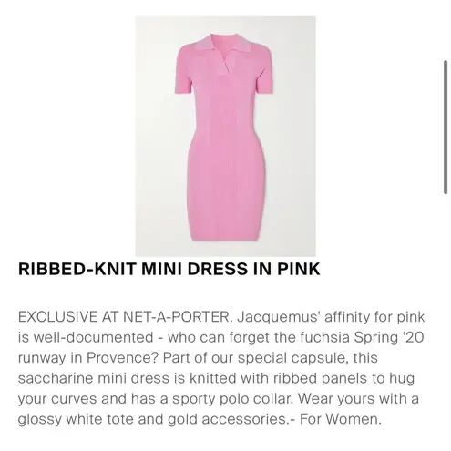 Jacquemus Ribbed Knit Mini Dress Size EU40 US 8 Pink Open Back Collared SS