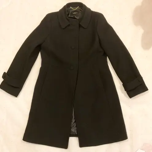 Talbots Black 80% Wool Long trench Coat SZ14 bust 42