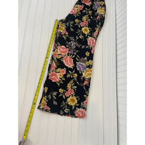 Nevena Rae Womens Jumpsuit Floral Multicolor Smocked Button Short Sleeve Size L Black Size L