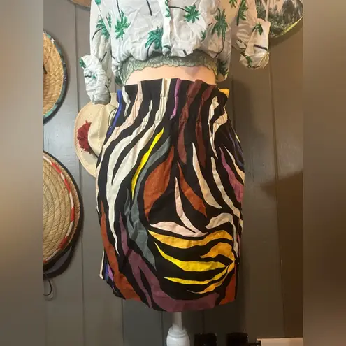 Funky Zebra Multicolor Linen Blend Skirt XS Black
