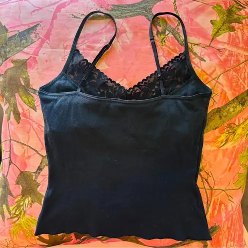 y2k vintage black lace v neck camisole tank top built in bra