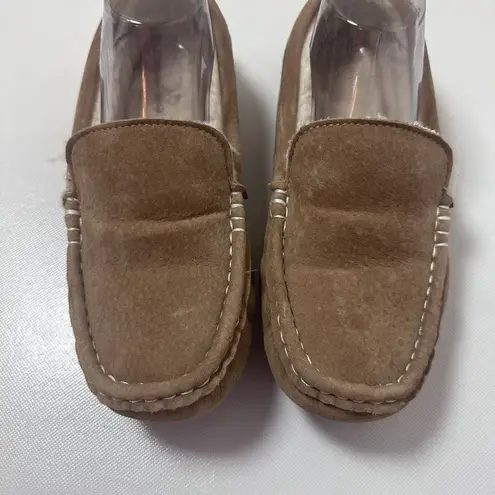 Lamo Slippers Womens 9 Tan Suede Fur Lining Moc Slip On Hard Sole Lounge Shoes Brown