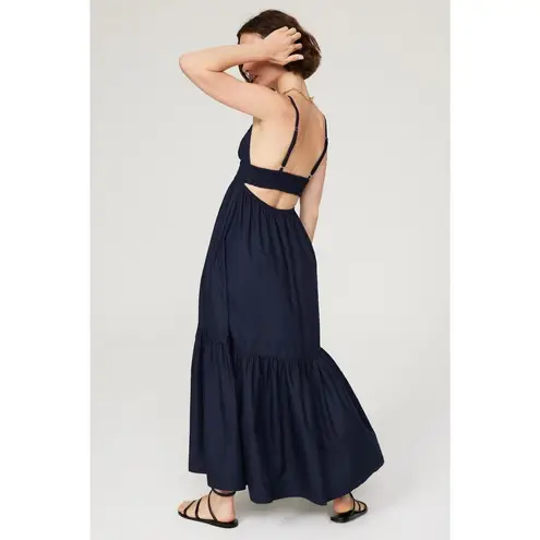 ALC Frank A.L.C. Rhodes Navy Poplin Sleeveless V-Neck Smocked Tiered Maxi Dress Size 6