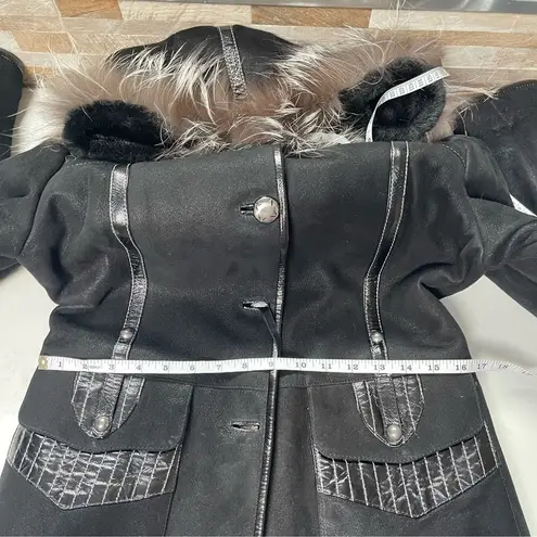 MODA'S genuine shearling suede fur coat jacket winter coat brown warm Sz M Black Size M