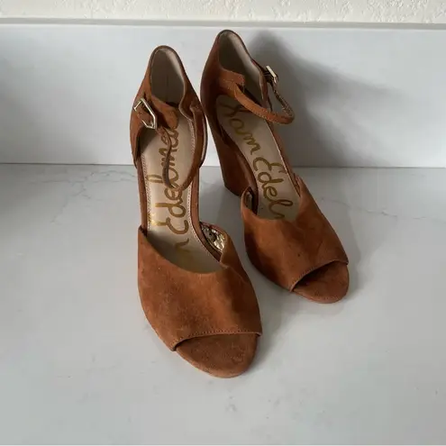 Sam Edelman  Raven Open Toe Suede Wedge Tan Brown Size 7.5