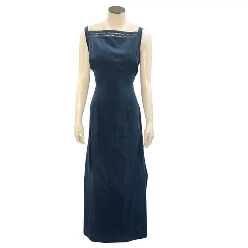 Mondi 44 Navy Blue Silk Sleeveless Maxi Dress Vintage 90s Formal Gown Slit Back Size undefined