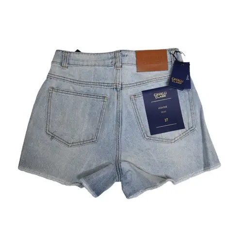 Cavalli Class Womens 27 Frayed Hem Denim Shorts NEW Blue