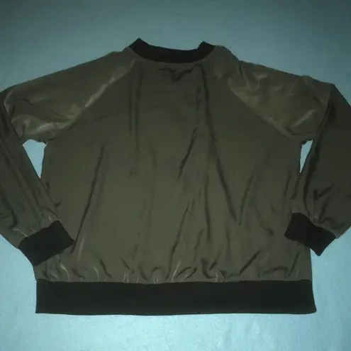 West Kei WEST KIE silky soft bomber jacket olive green zip up embroidered roses size L