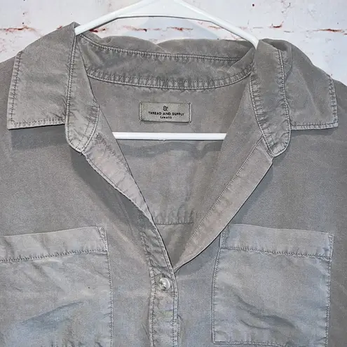 Thread and Supply  small button down casual blouse grey collared neck oversized