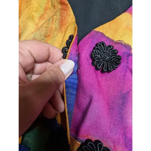 Vtg 1990s Sharon Anthony Black Purple Watercolor Frog Toggle Blazer Jacket 2X