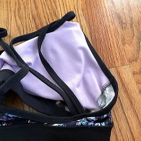 Gaiam Black Blue Lilac Lavender Navy Geo Geometric Print Strappy Sports Bra S