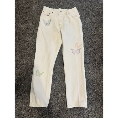 Levi's 501 White High Rise Straight Leg Butterfly Jeans Size 28