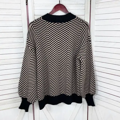 Zesica Chevron Stripe Lantern Sleeve Mock Neck Sweater Tan Black Large