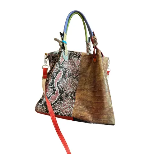 Borse in Pelle CUTE Multicolor Snakeskin Leather Satchel Crossbody Bag Italy Orange