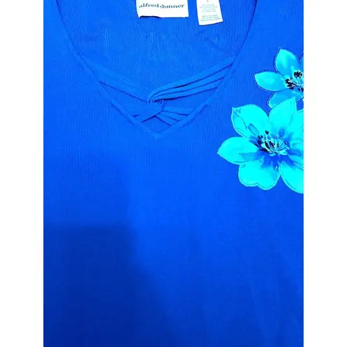 Alfred Dunner Bright Royal Blue Pullover Blouse Flower Decoration Size L
