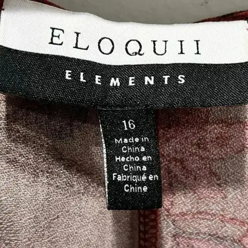 ELOQUII Elements Floral Print Midi Wrap Dress with Puff Sleeves, 16 Brown