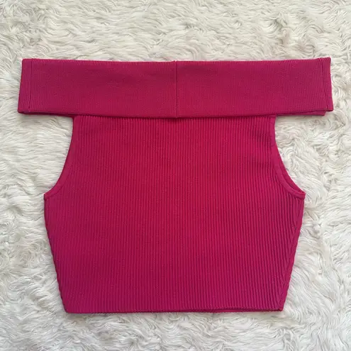 Babaton Aritzia Top Sculpt Knit Off-Shoulder Ribbed Cropped Pink Sz M