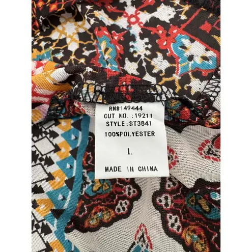 EMBER Coffee Brown Deep Vneck Tie Cuffs Festival Boho Blouse Top Large vacation