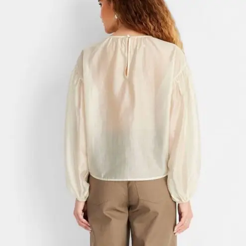 Future Collective Sheer Balloon Long Sleeve Blouse NWT Size 3X Cream Color