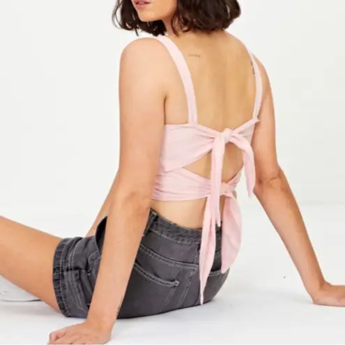 Glassons Linen Blend Violet Purple Crop Top With Double Tie Back