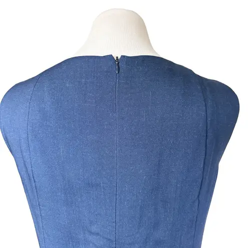 Akris Punto A Line Sleeveless Wool High Neck Ombre Colorblock Dress Blue Navy 8