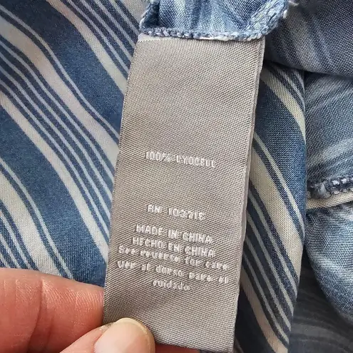 Sharagano Sharango Blue & White Striped Sleeveless Tencel® Peplum Dress Size Small