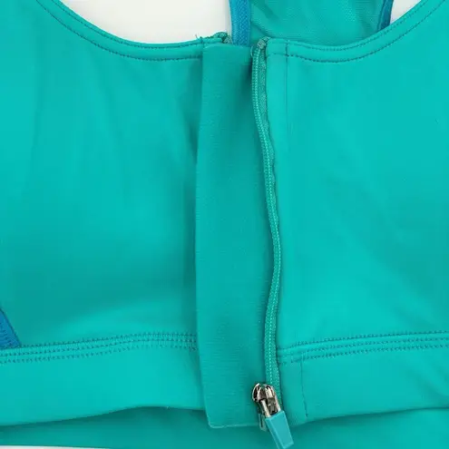 Marika Zip Front Sports Bra Padded Teal Green Blue Mesh High Impact Top Size M Size M