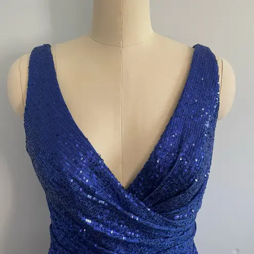 Mac Duggal Sequined Asymmetrical Hem Gown A11275- Cobalt- Size 8- NWT