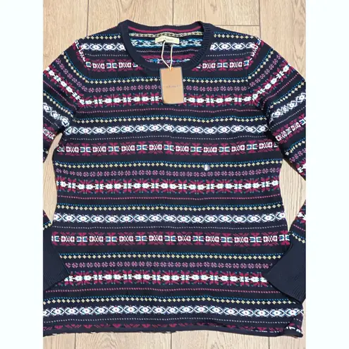 G.H. Bass & Co. Womens L Large Sweater Crewneck Fair Isle Navy Blue NWT NEW