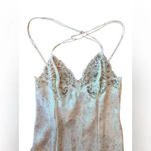 Vtg Olga Nightie Floral Print Full Length Lace Trim NWT Size Small Pink