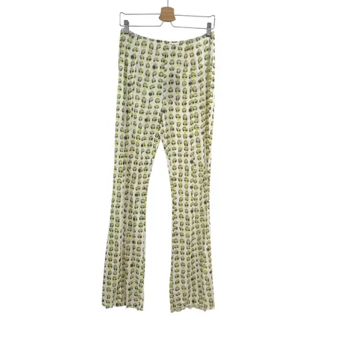 Meshki Nora Mesh Straight Leg Pant Sheer Alien Print Cream Green Size XL