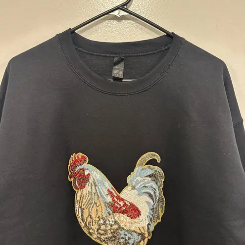 Chicken sweater! Black sequin glitter bling rooster sweatshirt size large!