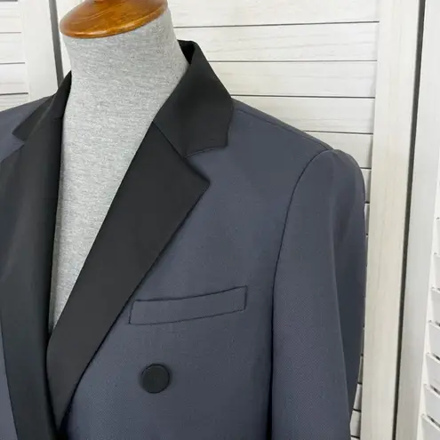 Rebecca Taylor Tailored Color Block Double Breasted Blazer Jacket Grey Black 4