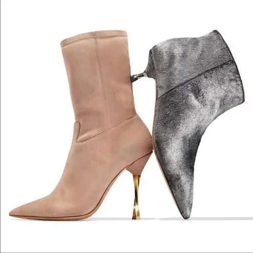 Valentino Garavani NEW Valentino women’s Twist-heel low fur silver ankle boots IT 35.5 US 5.5