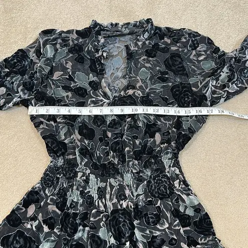 O.P.T. Crushed Velvet Floral Sheer Ruffle Coquette Mini Dress Women Size Small Black