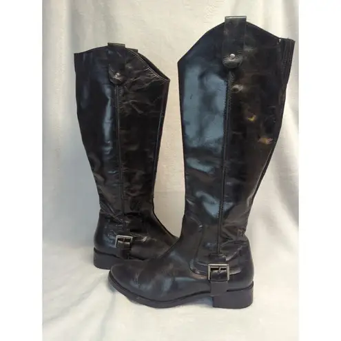 Seychelles Black Leather Zip Knee High Riding Boots Women's 7 Western Buckle