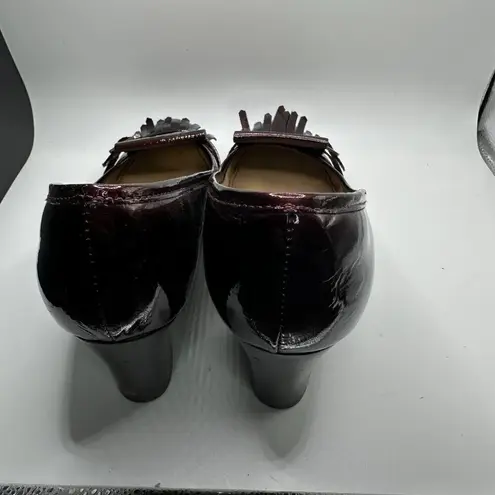 Isola Tara Kilted Buckle Patent Leather Block loafer Heels Burgundy Women's Sz 8