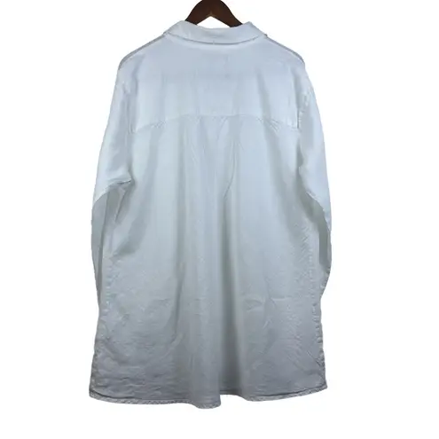 Flax Linen Tunic White Button Down Long Sleeve Collared Relaxed Coastal Chic SzL