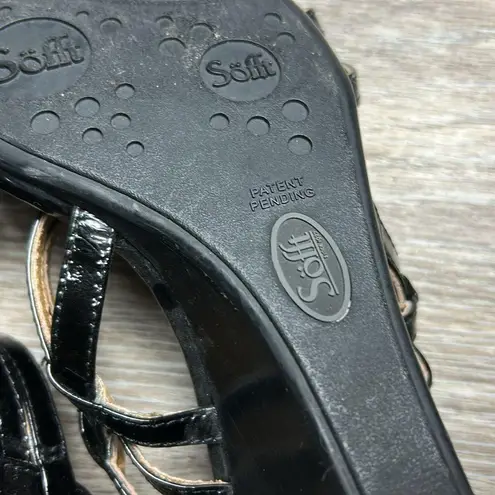 Sofft Black Strappy Leather Wedge Sandals Size 10 Medium