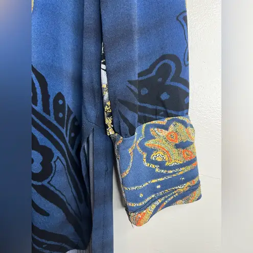 Clara Sun Woo Blue Paisley Tunic Top M Asymmetrical Hem Made in USA Size M