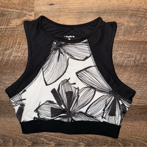 Layer 8 Black/White Floral Sports Bra Women’s Size Small