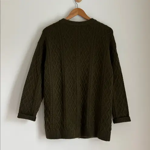Talbots  Textured Cable Knit Cardigan Soft Cozy Button Front Army Green Size L