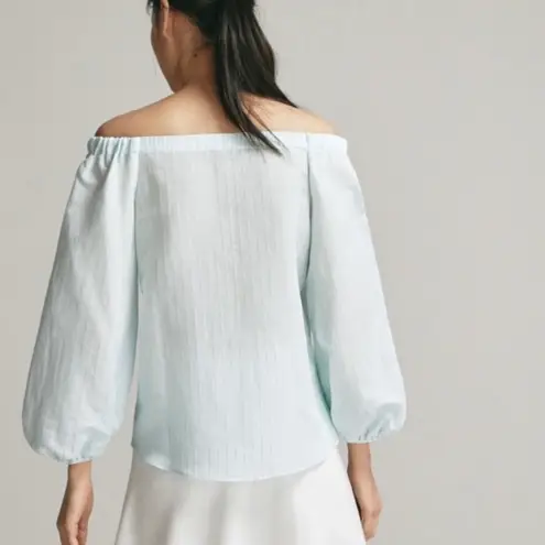Massimo Dutti Cyan Off-the-Shoulder Linen Top